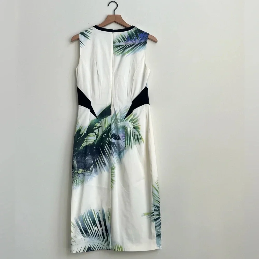 NWOT Karen Millen Signature Stretch palm tree tropical print pencil shift dress